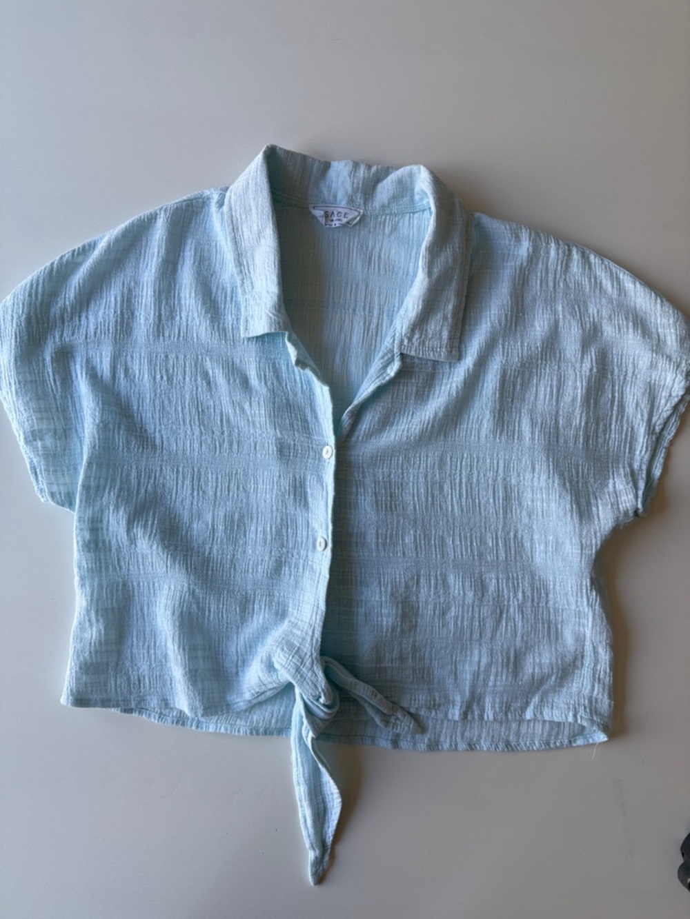 Sage Light Blue Gauze Button-Front Top
